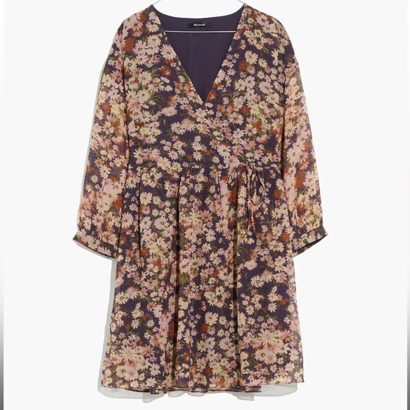 Madewell Drawstring Faux-Wrap Mini Dress in Daisy Reverie - Picture 3 of 6